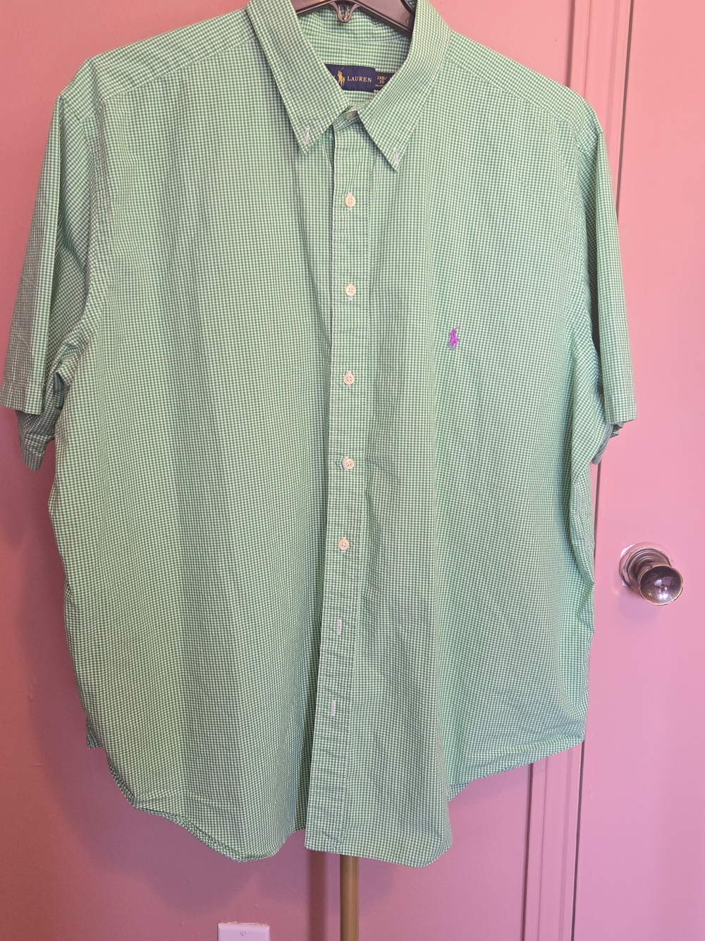 Ralph Lauren Green Micro-Check Short Sleeve Button-Down Shirt